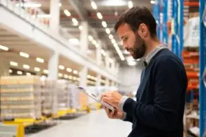 Man using a tablet in a warehouse